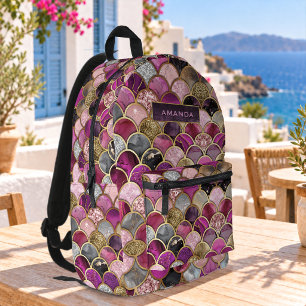 Cute hot pink gold mermaid scales girly printed backpack