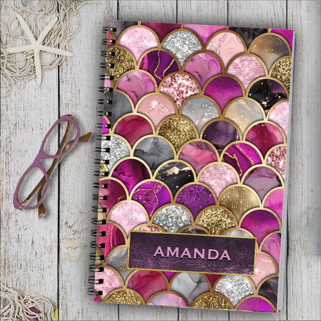 Cute hot pink gold mermaid scales girly sketchbook notebook (Creator Uploaded)