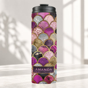 Cute hot pink gold mermaid scales girly thermal tumbler
