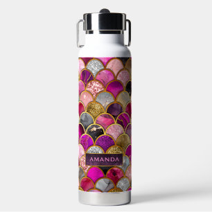 Cute hot pink gold mermaid scales girly water bottle
