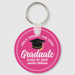 Cute Hot Pink Graduation Custom 2025 Graduate Key Ring
