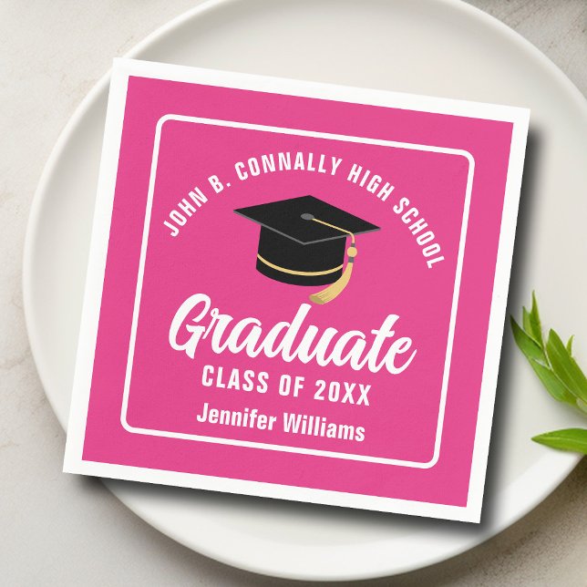 Cute Hot Pink Graduation Party Personalised Napkin (Creator Uploaded)