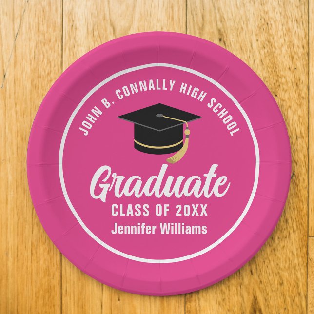 Cute Hot Pink Graduation Party Personalised Paper Plate (Creator Uploaded)
