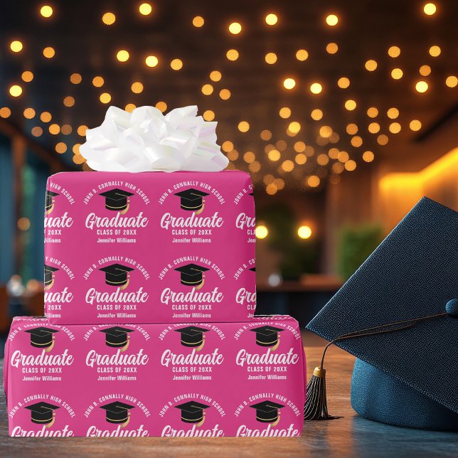 Cute Hot Pink Graduation Personalised Graduate Wrapping Paper (Creator Uploaded)