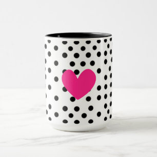 Cute Hot Pink Heart Black and White Polka Dot Coff Mug
