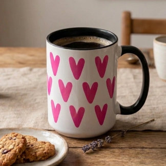 Cute Hot Pink Heart Pattern Mug