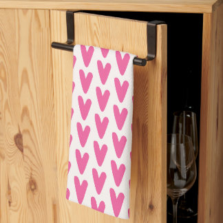 Cute Hot Pink Heart Pattern Sweet Girly Tea Towel