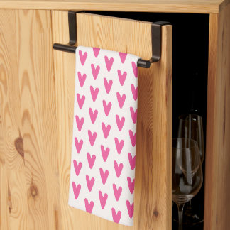 Cute Hot Pink Heart Pattern Sweet Girly Tea Towel