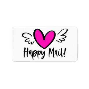Cute Hot Pink Heart Wings Happy Mail Package Label