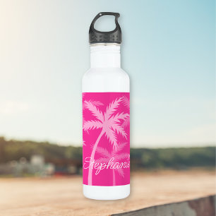 Cute Hot Pink Palm Tree Magenta Monogrammed 710 Ml Water Bottle