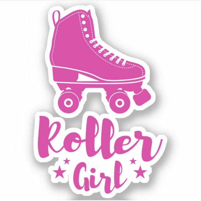 Cute Hot Pink Roller Girl Skate Fun Stars (Front)