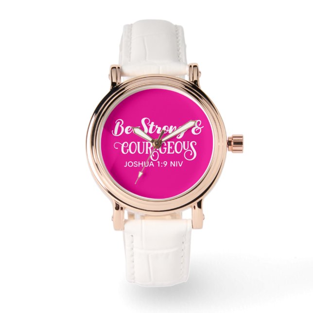 Cute Hot Pink Strong and Courageous Simple Watch (Front)