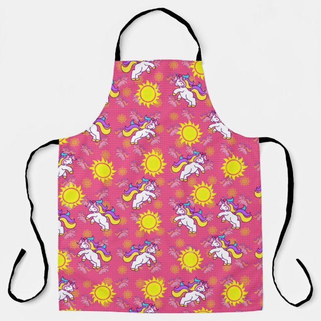 Cute Hot Pink Sunny Unicorn Pattern Design Apron (Front)