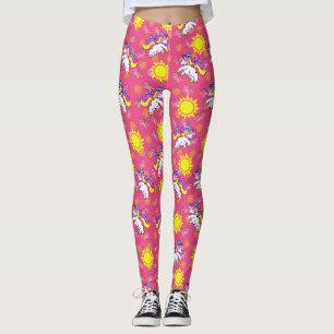 Cute Hot Pink Sunny Unicorn Pattern Design Leggings