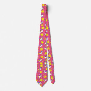 Cute Hot Pink Sunny Unicorn Pattern Design Tie