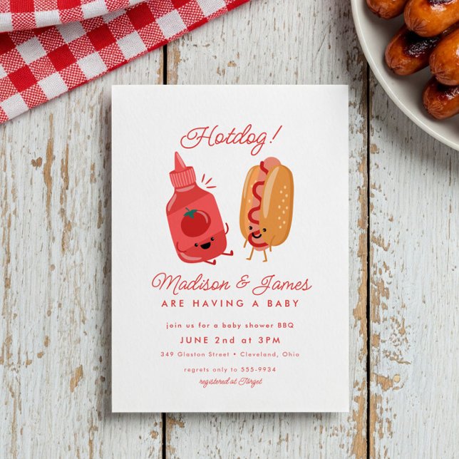Cute Hotdog Picnic Baby BBQ Red Baby Shower Invitation (Creator Uploaded)