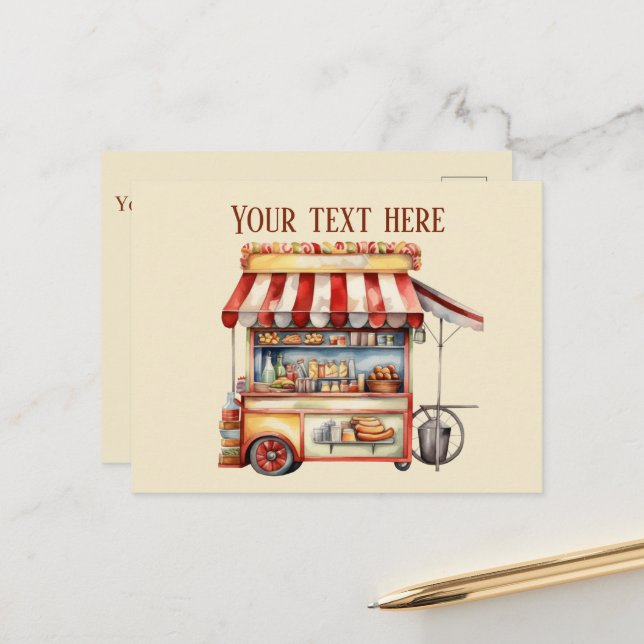 Cute hotdog vendors add message postcard (Front/Back In Situ)