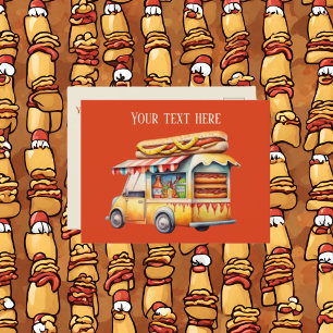 Cute hotdog vendors add message  postcard