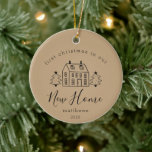 Cute House and Christmas Trees New Home Name Sand  Ceramic Tree Decoration<br><div class="desc">"First Christmas in Our New Home" Personalised Ornament This heartwarming ornament captures the essence of your very first Christmas in your new home. The design features an enchanting saltbox house, with a festive Christmas tree flanking each side, bringing a cosy, cheerful charm to your tree. The sweet message "First Christmas...</div>