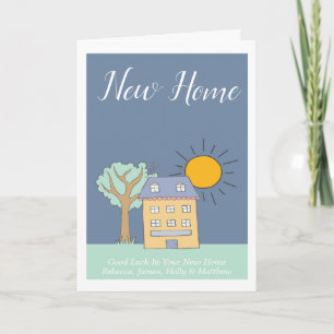 Cute House and Tree Themed New Home Personalised Card