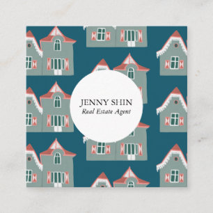 Cute House Blue Real Estate Interior Designer Lend Square Business Card