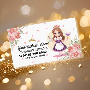 Cute House Cleaning Floral Maid Service Business Card