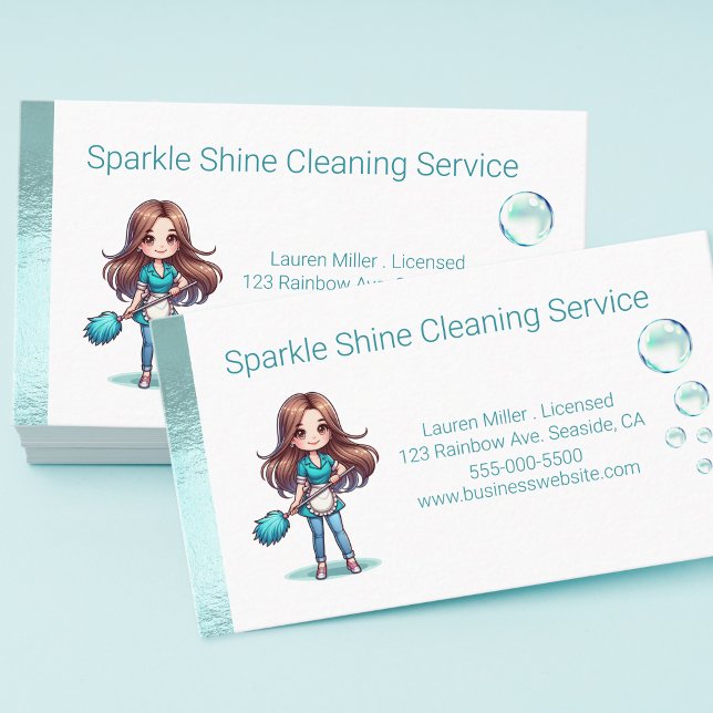 Cute House Cleaning Maid Service Modern Business Card (Creator Uploaded)