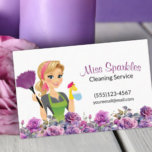 Cute House Cleaning Purple Floral Maid Service Business Card