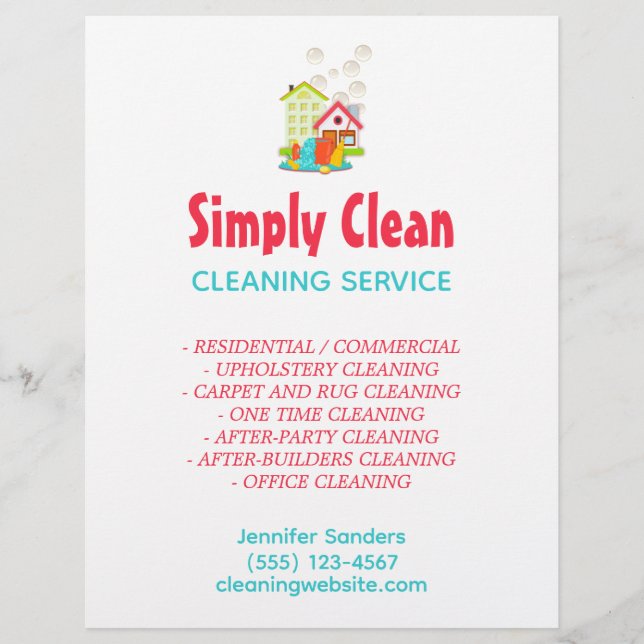 Cute House Cleaning Service Business Flyer (Front)