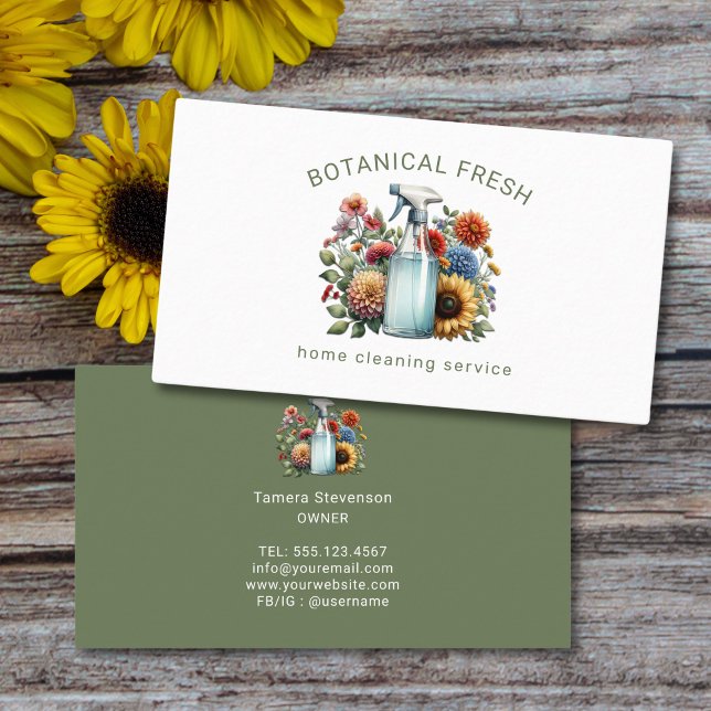 Cute House Cleaning Service Floral Business Card (Creator Uploaded)