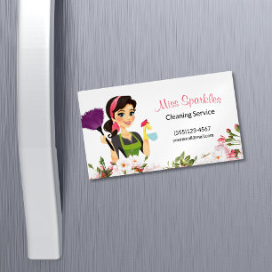 Cute House Cleaning Service Floral Maid  Magnetic Business Card