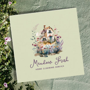 Cute House Cleaning Service Floral Square Business Card
