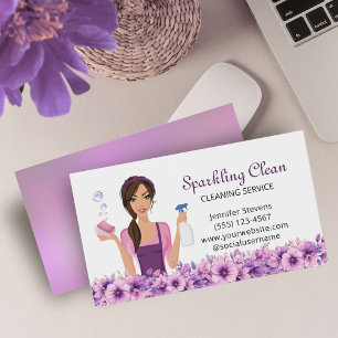 Cute House Cleaning Service Maid Floral Business Card