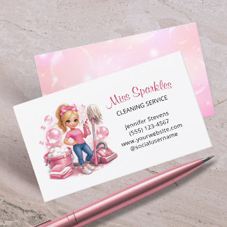 Cute House Cleaning Service Maid Sparkle Business Card