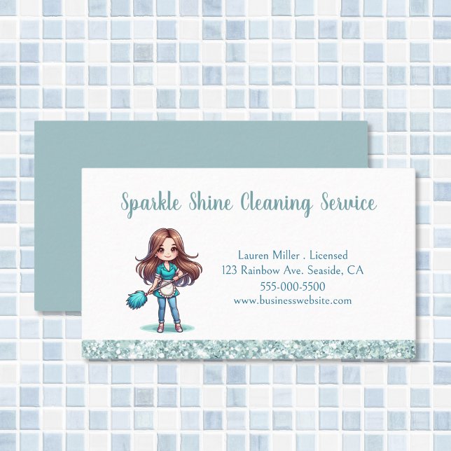 Cute House Cleaning Sparkle Maid Service Business Card (Creator Uploaded)