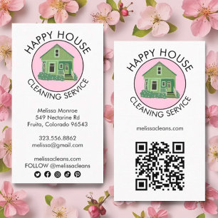 Cute House Logo Cleaning Home QR Code Social Icons Business Card