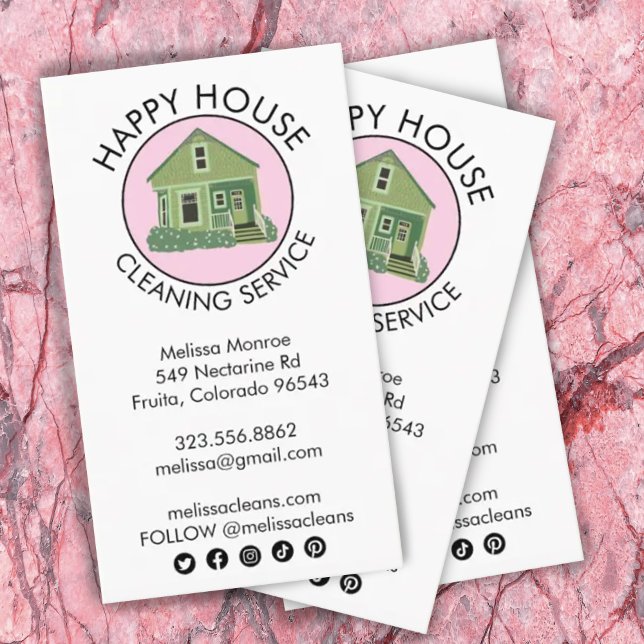 Cute House Logo Cleaning Home Services Social Icon Business Card (Creator Uploaded)