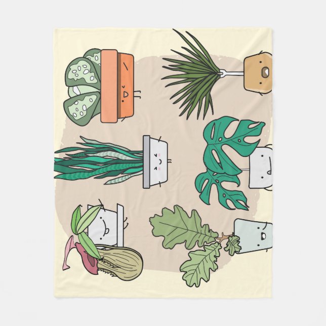 Cute House Plants: Colourful Botanical. Fleece Blanket (Front)