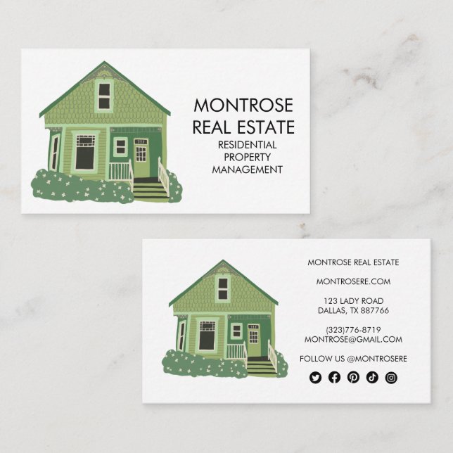 Cute House Real Estate Rental Residential Custom Business Card (Front/Back)