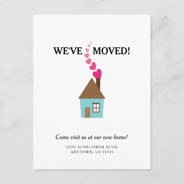 Cute House With Hearts We've Moved New Address Pos Postcard (Front)