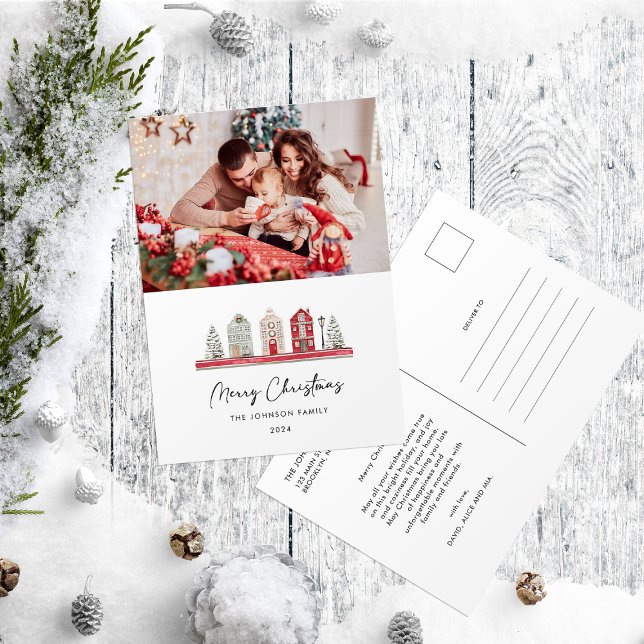 Cute Houses Christmas Family Annual Report Photo Postcard (Creator Uploaded)