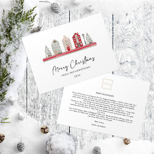 Cute Houses in Christmas Colours Non Photo Busines Holiday Card