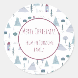 Cute Houses Pastel Colours Winter Pattern Classic Round Sticker