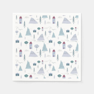 Cute Houses Trees Mountains Modern Pattern Napkin