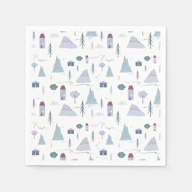 Cute Houses Trees Mountains Modern Pattern Napkin (Front)