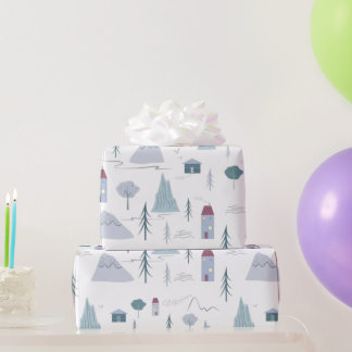 Cute Houses Trees Mountains Modern Pattern Wrapping Paper