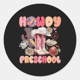 Cute Howdy Preschool Cowboy Cowgirl Boots Back To Classic Round Sticker
