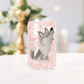 Cute Howling Cartoon Wolf Can Glass