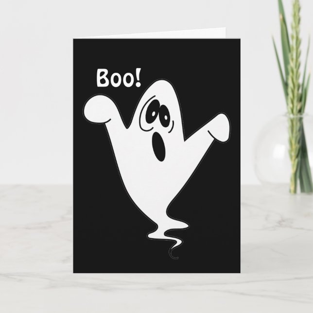Cute Howling Ghost Halloween Card (Front)