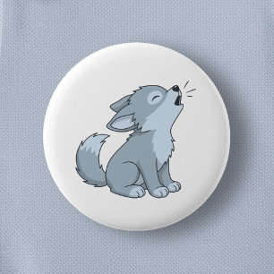 Cute Howling Wolf Pup 6 Cm Round Badge